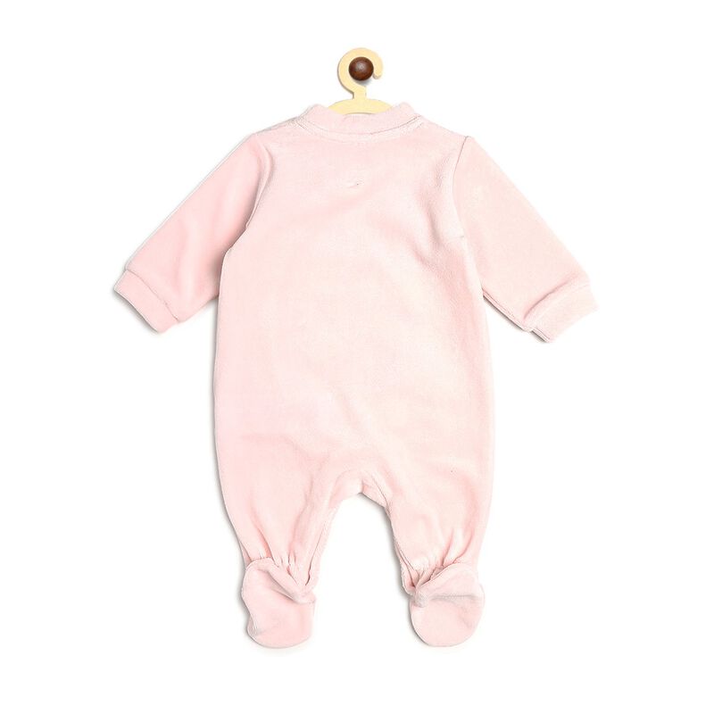 Infants Light Pink Velour Front Opening Babysuit image number 1